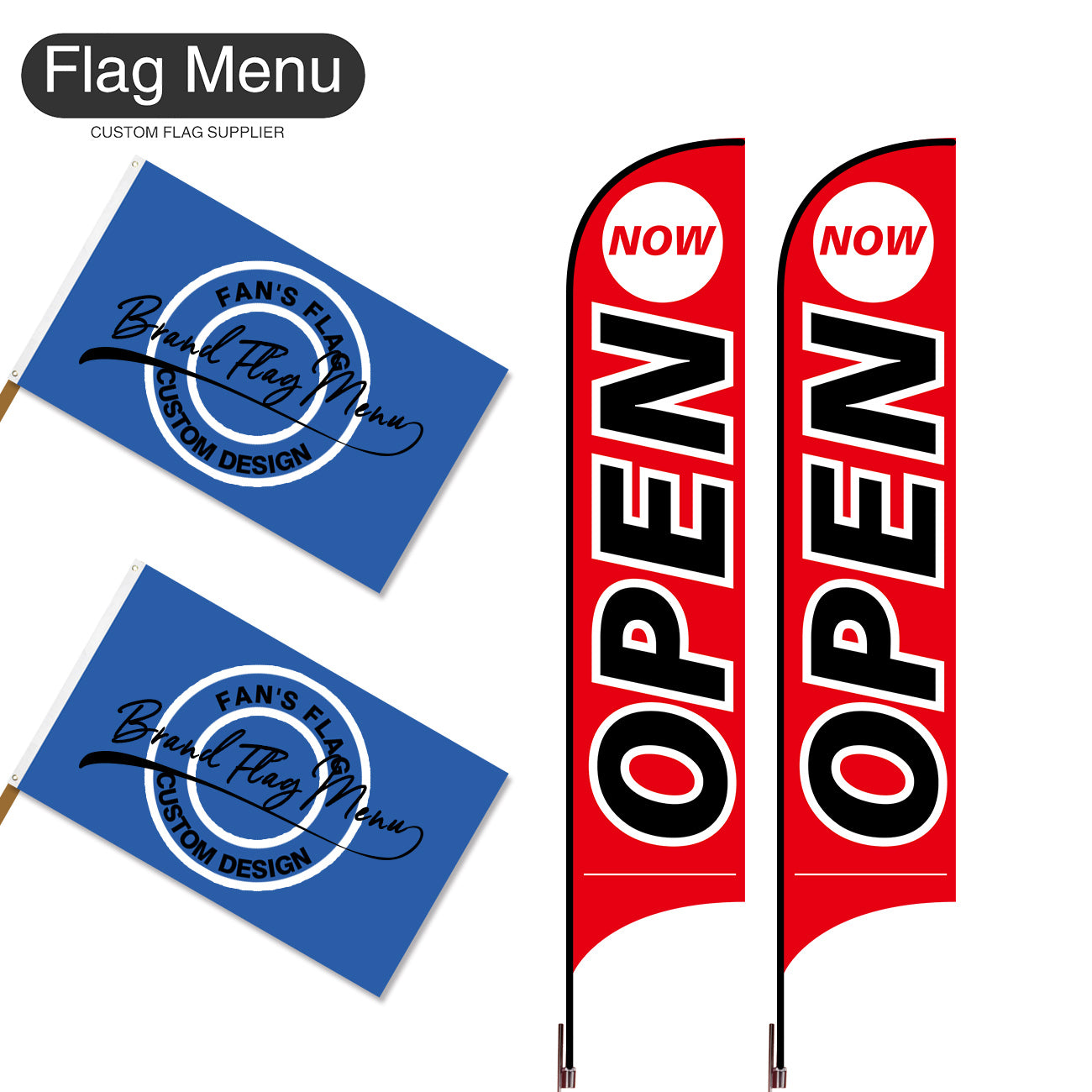 Outdoor Advertising Set - B-Red-S - Feather Flag -Double Sided & 3'x5' Regular Flag -Single Sided-Cross & Water Bag-Flag Menu