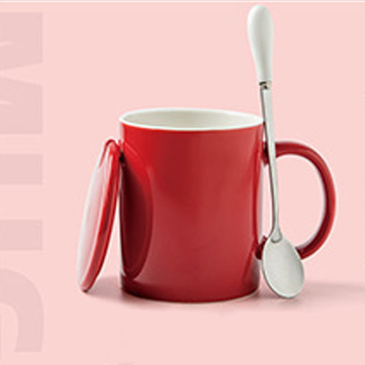 11.8oz Custom Logo Cup/Mug With Lid&Spoon - Souvenir/Business Advertising-Red-Decorating Firing-100 Pcs-FlagMenu.com