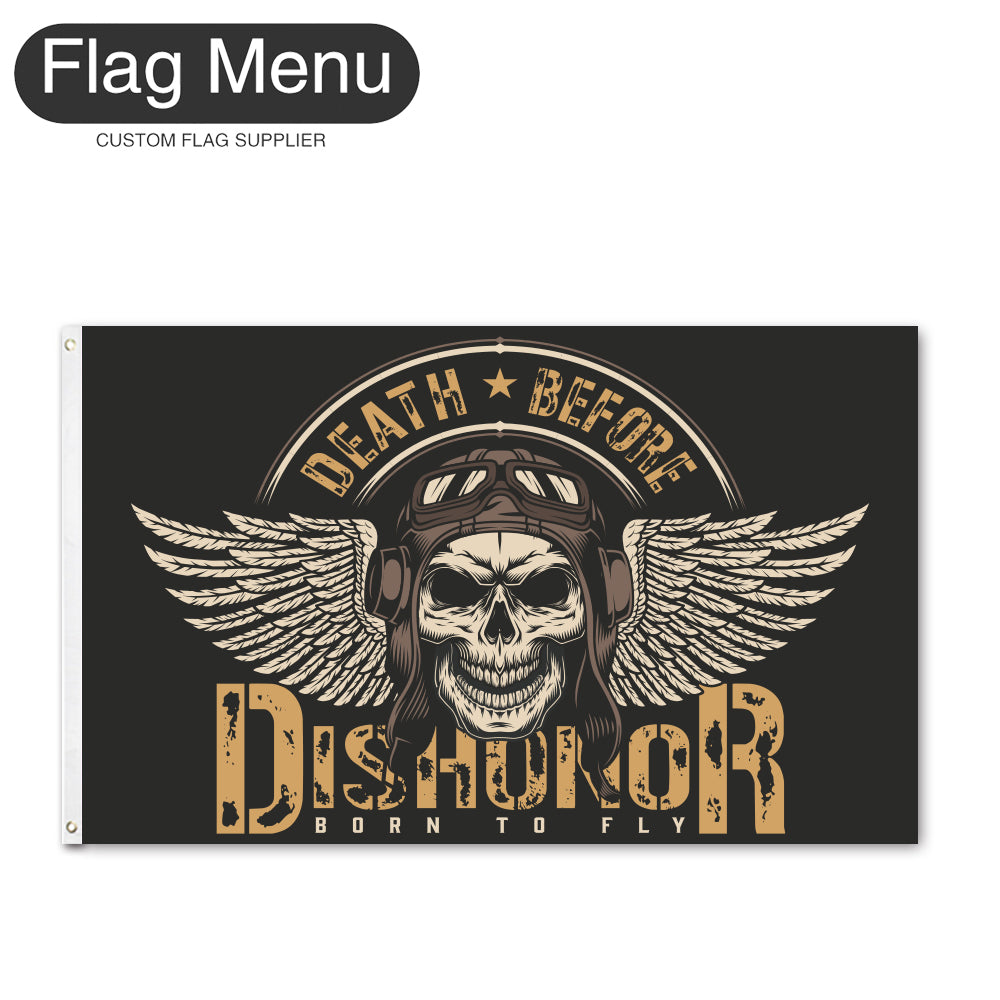 Regular Flag Of Skull - Born To Fly-2'x3'-2 Grommets-Flag Menu