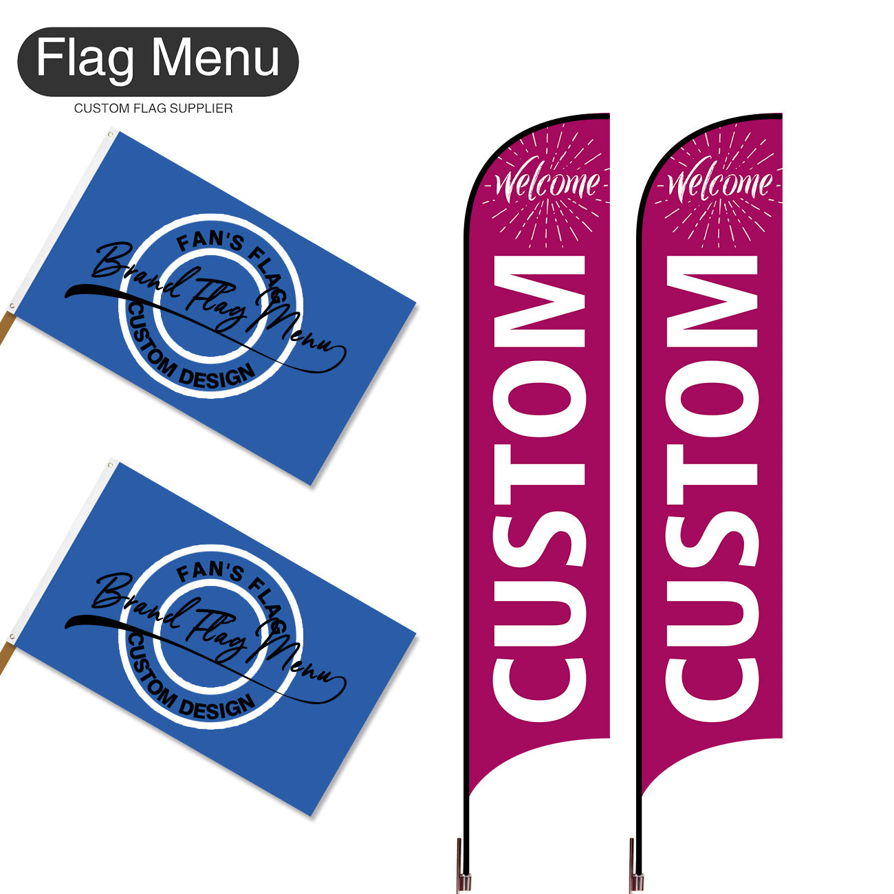 Outdoor Advertising Set - C-Wine-S - Feather Flag -Double Sided & 3'x5' Regular Flag -Single Sided-Cross & Water Bag-Flag Menu
