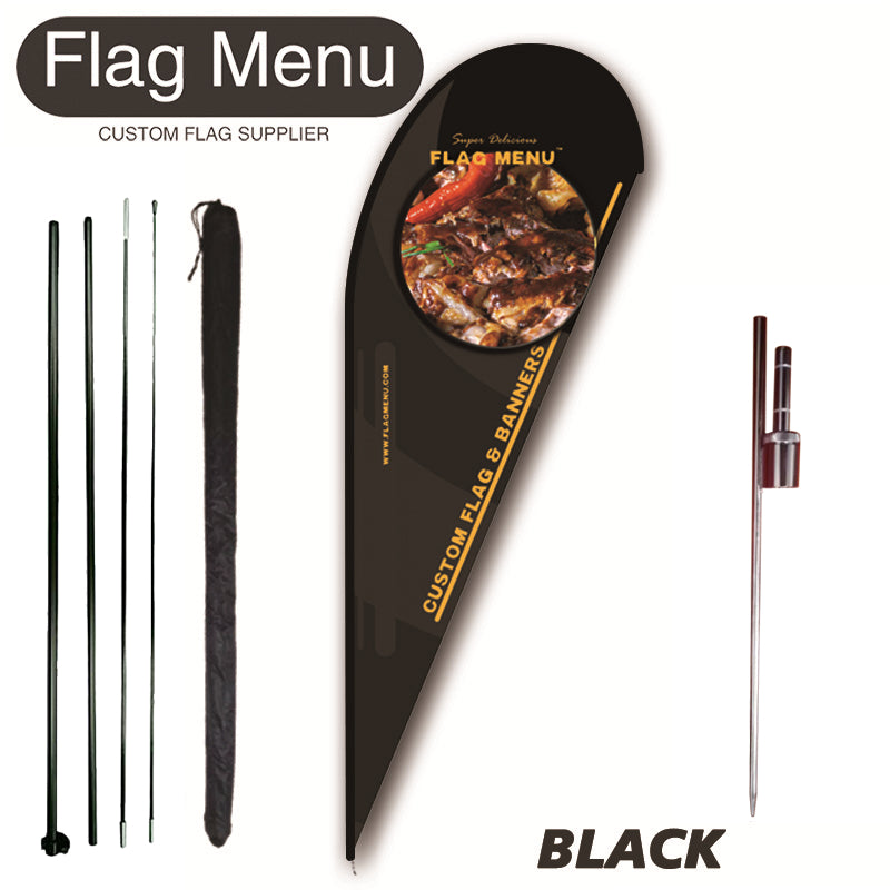 15ft Teardrop Flag Kit With Spike- 300D Oxford(TOUGH)-BLACK-Flag Menu