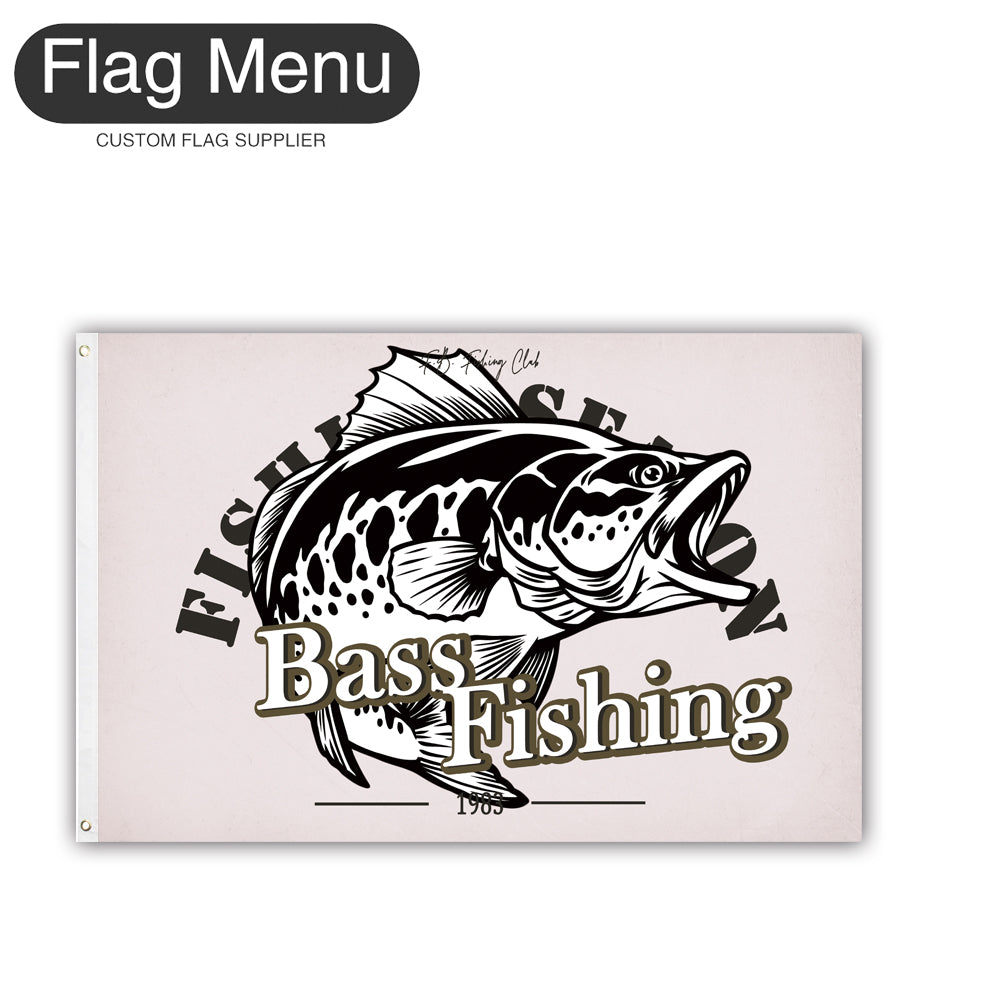 2'x3' Fishing Season Yacht Flag - Bass Fishing A-White-Two-Grommets-Flag Menu