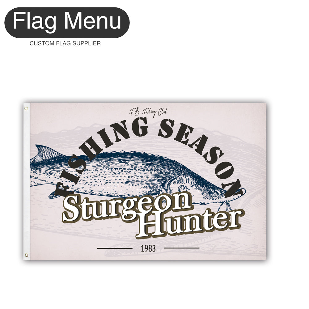2'x3' Fishing Season Yacht Flag - Sturgeon-White-Two-Grommets-Flag Menu