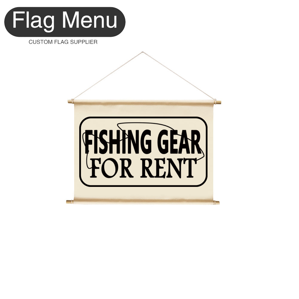 8"x12" Hanging Signs Banner-Custom Text-FISHING GEAR FOR RENT-BLACK-Flag Menu