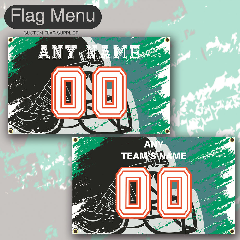 3'x5' Fan's Flag - Jersey & Helmet-Upload.txt-GREEN02-Flag Menu