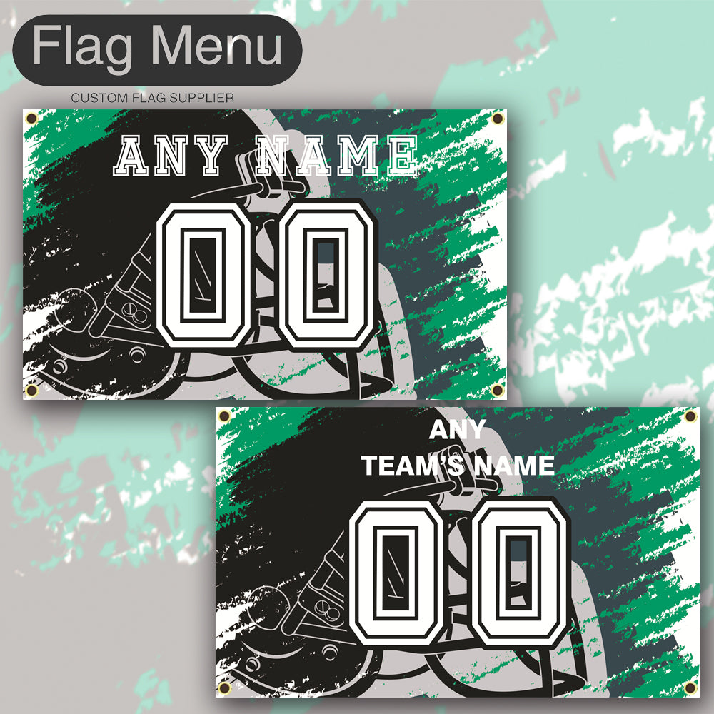 3'x5' Fan's Flag - Jersey & Helmet-Upload.txt-GREEN04-Flag Menu