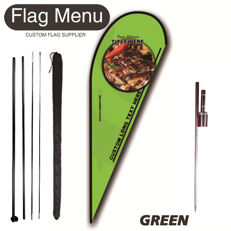 15ft Teardrop Flag Kit With Spike- 300D Oxford(TOUGH)-GREEN-Flag Menu