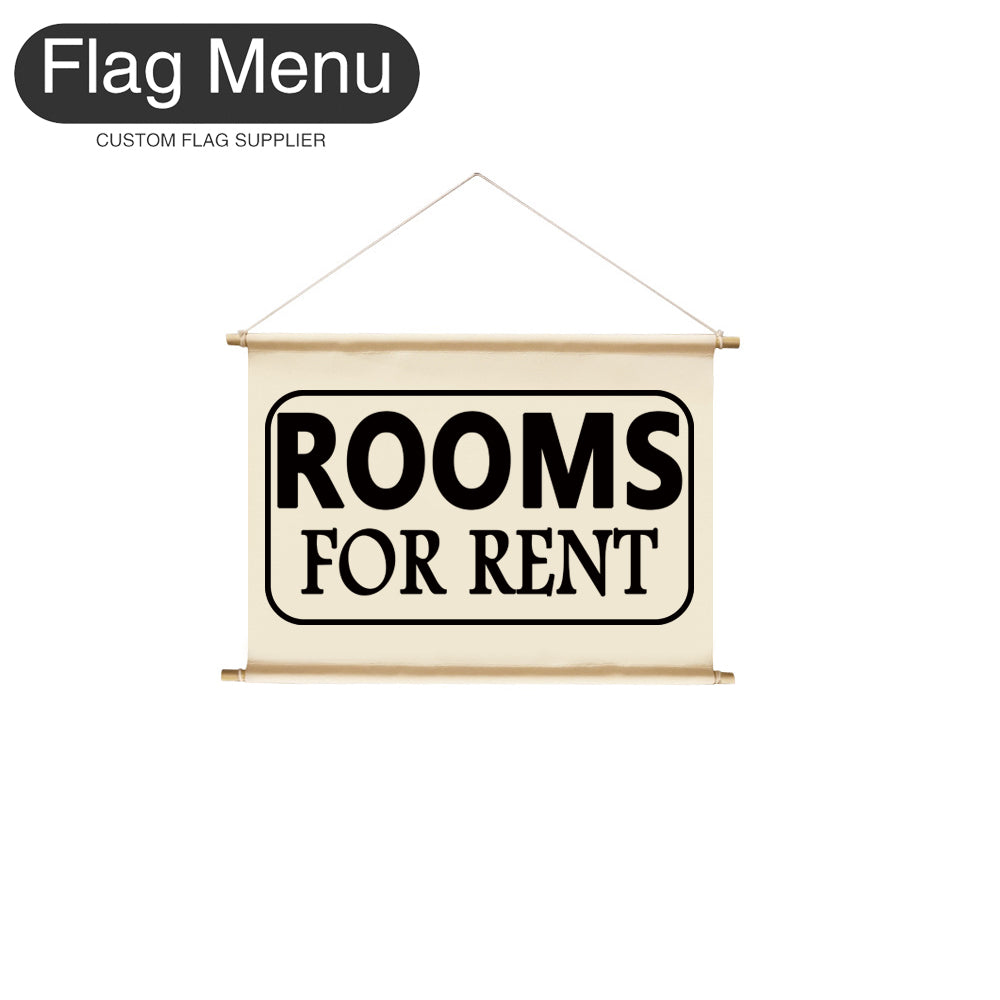 8"x12" Hanging Signs Banner-Custom Text-ROMMS FOR RENT-BLACK-Flag Menu
