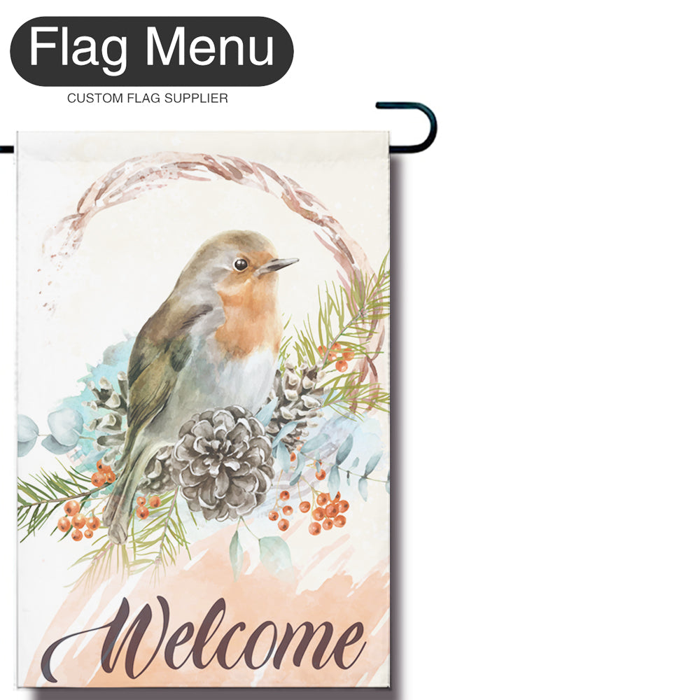 Robin Welcome Flag - Canvas-12"x18"-Flag Menu
