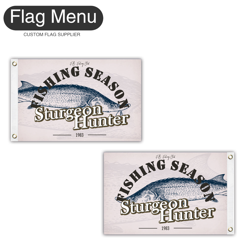 12"x18" Fishing Season Yacht Flag - Sturgeon-White-Two-Grommets-Flag Menu