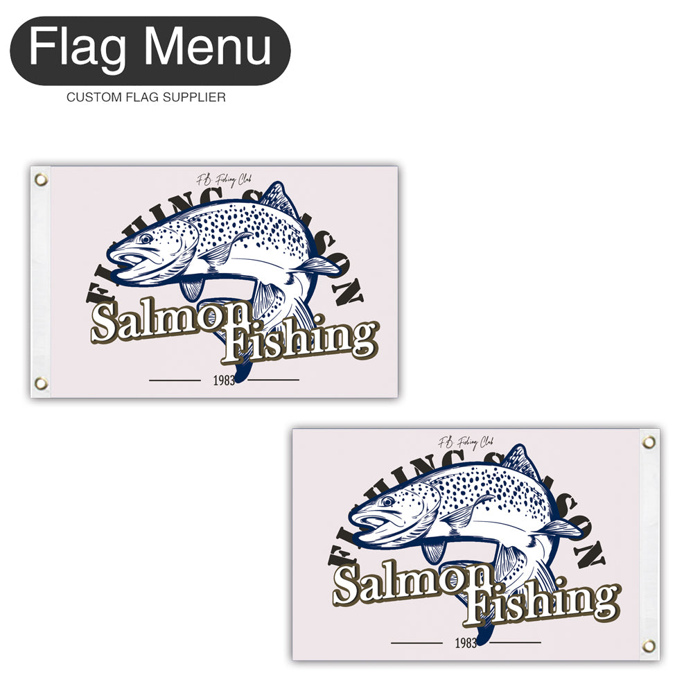 12"x18" Fishing Season Yacht Flag - Salmon-White-Two-Grommets-Flag Menu