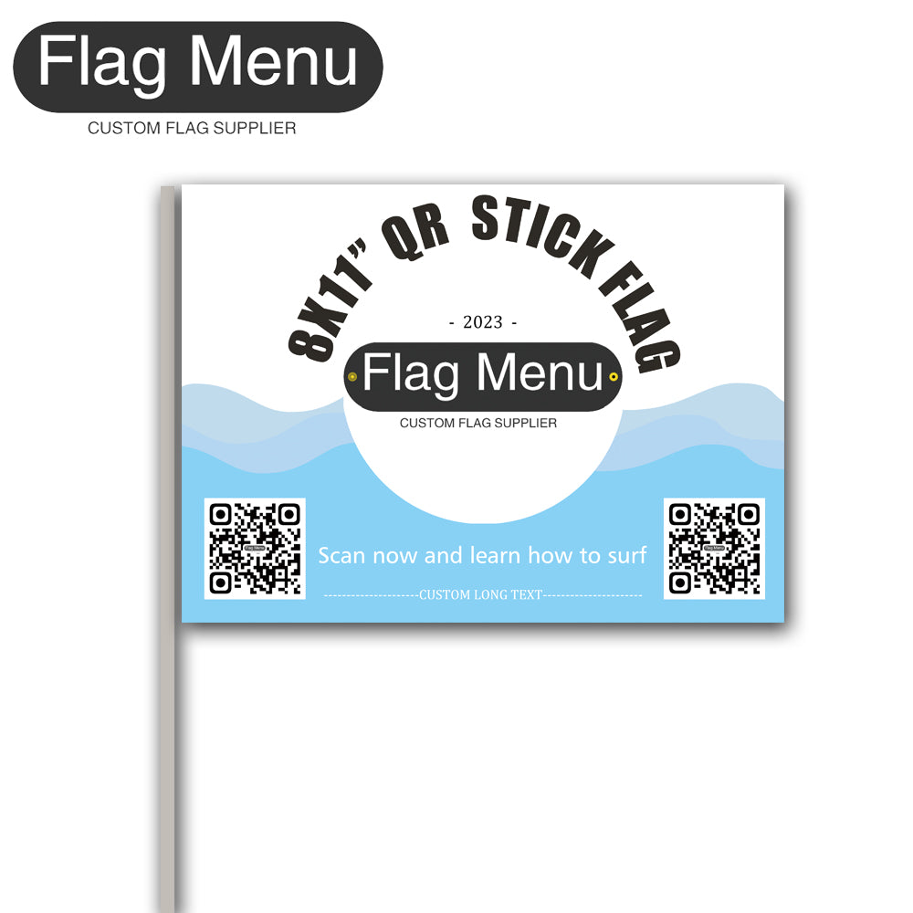 8x11in Stick Flag-(100 pcs)-QR CODE-WAVE-2-40 cm pole-Flag Menu